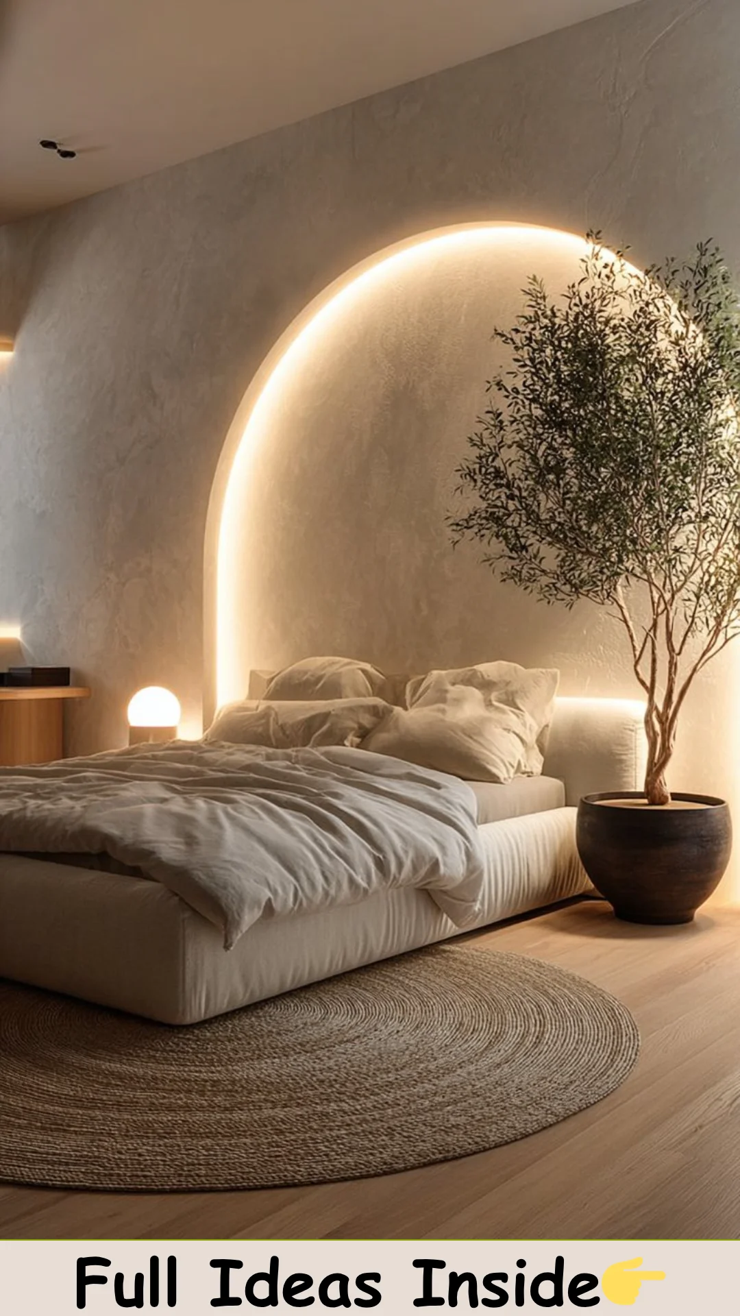 14 Pretty Bedrooms For Women - Backlit Stucco Alcove and Potted Olive 2026