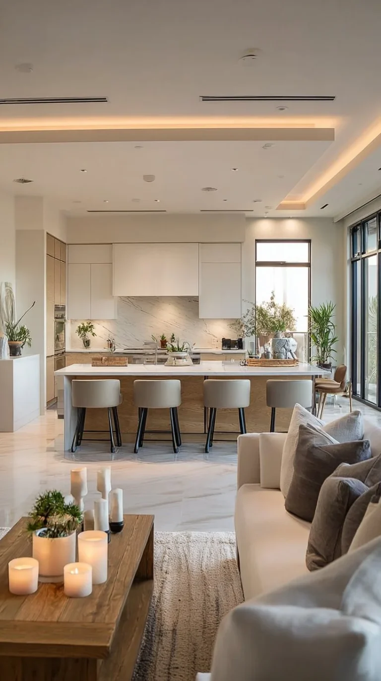 Spacious minimalist living room design featuring modern furniture and natural light.