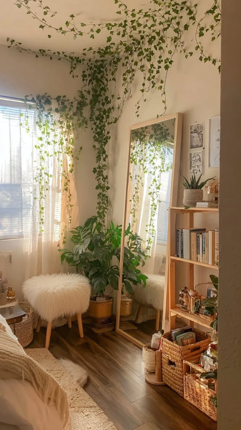 Aesthetic bedroom decor featuring cozy bedding and stylish wall art.