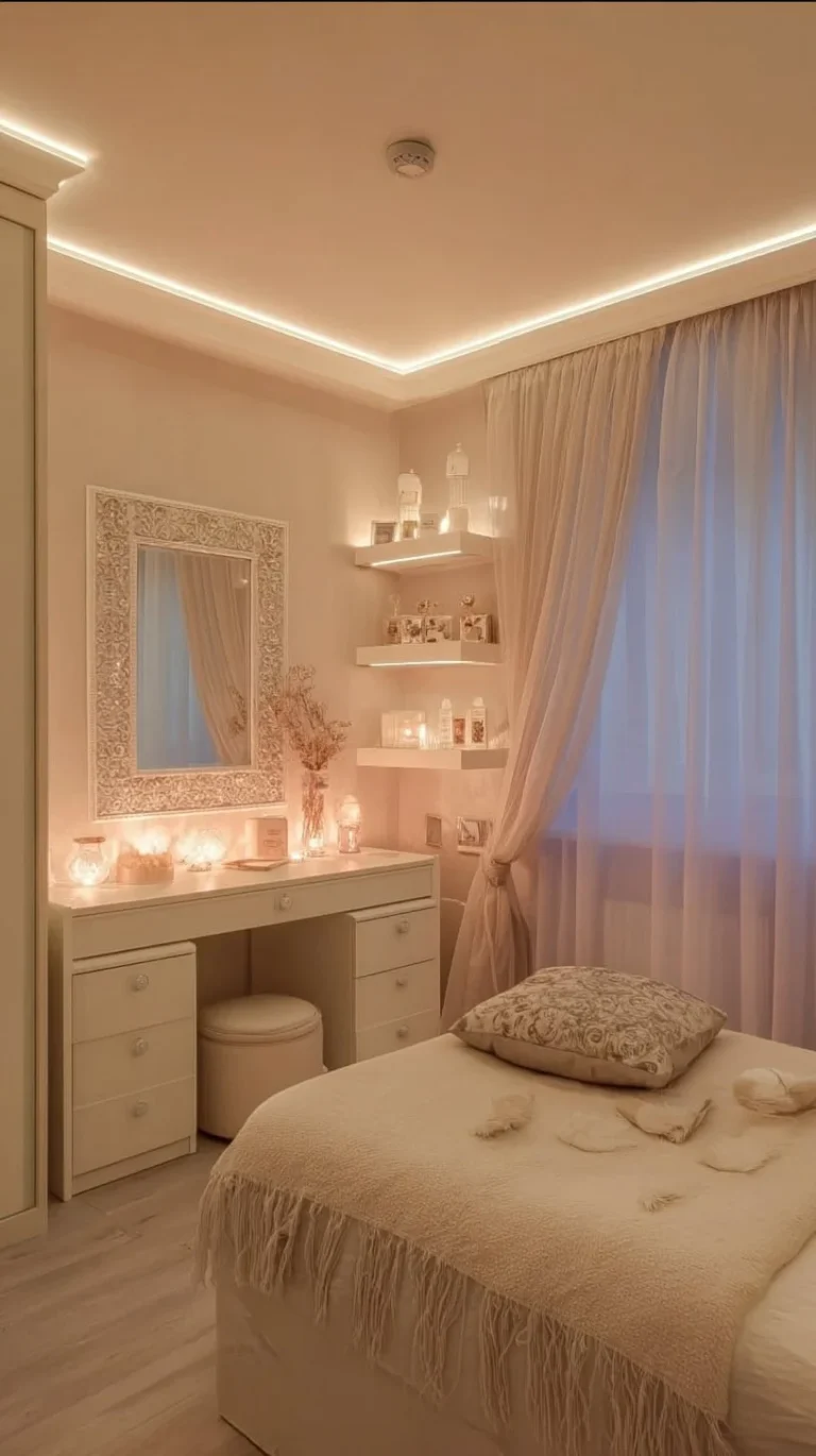 Stylish aesthetic girl bedroom design with modern decor elements.