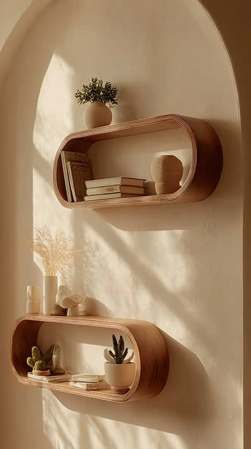 Cocktail Scandinave on Instagram: "Wall shelves with rounded lines reminiscent of 70's style, perfect for enhancing without overwhelming. Wall shelf... | Wall shelf bedroom, Wall shelves, Wall shelves living room
