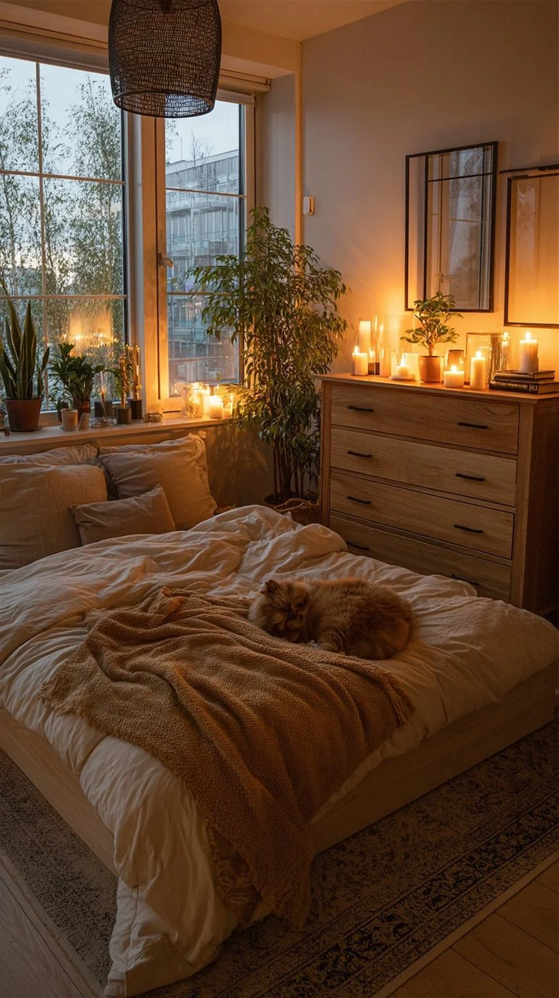 Cozy Bedroom with Candlelight and Natural Tones 🌙✨