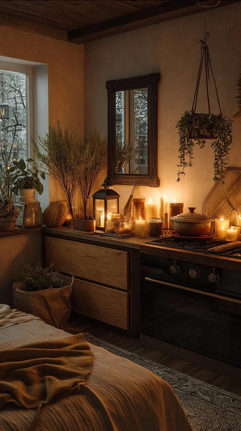 Cozy Bedroom with Candlelight and Natural Tones 🌙✨
