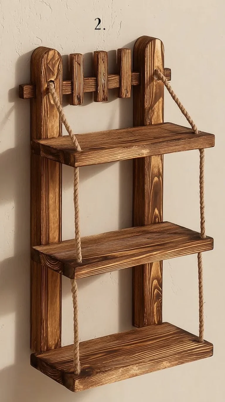Handmade wooden key holder with shelf and decorative door hanging for home organization.