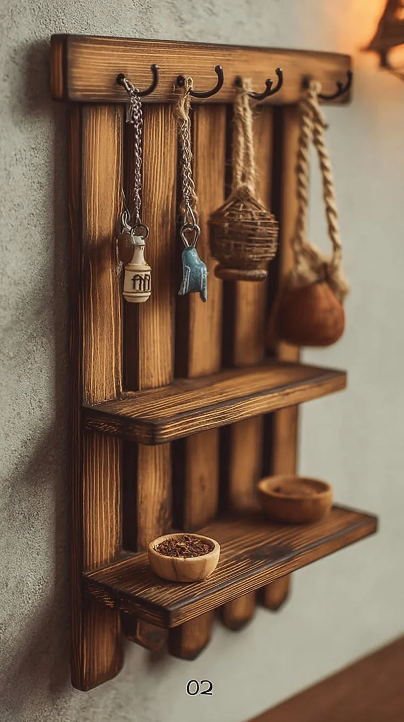 Handmade Wooden Key Holder With Shelf and Decorative Door Hanging