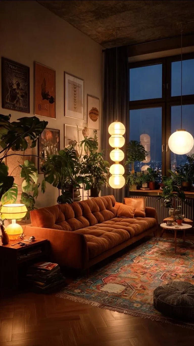 Cozy living room couch in modern apartment decor