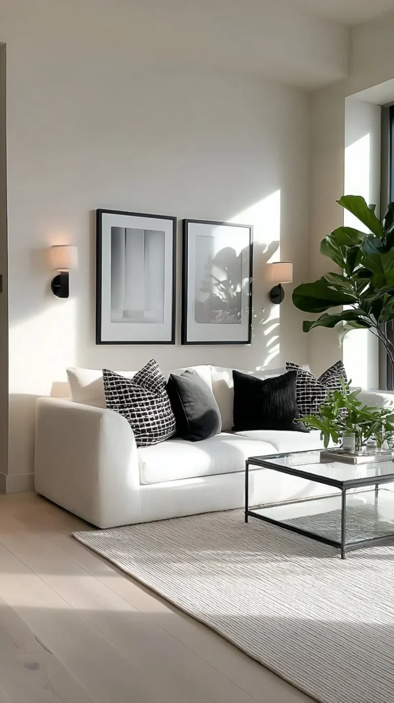 Stylish minimalist living room featuring modern furniture and neutral colors.