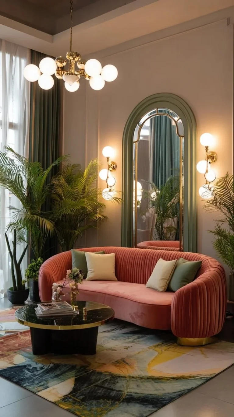 Modern Art Deco interior living room showcasing timeless style and elegance.