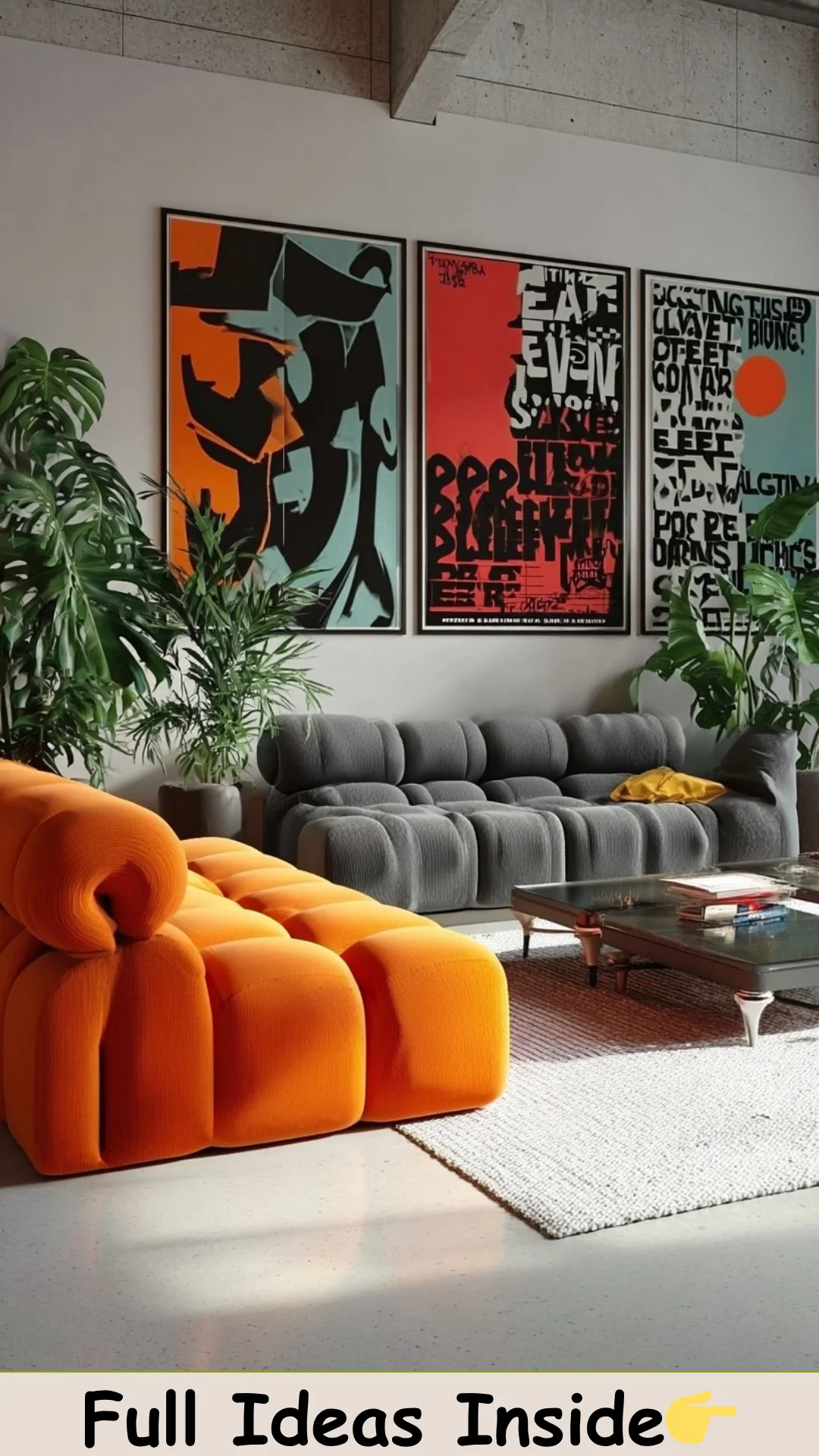 Modernist Typography Poster Set, Orange Black Abstract Prints (Digital Download)