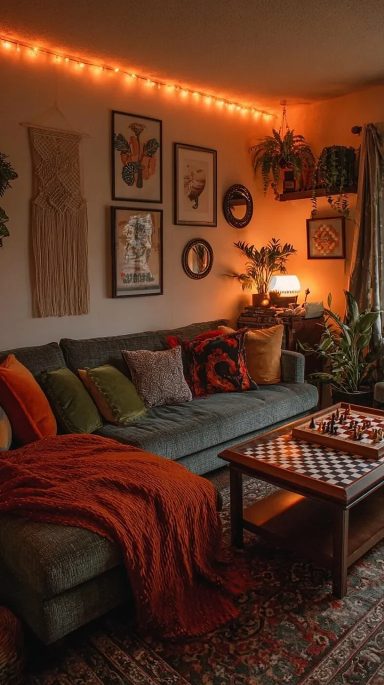 Stylish grunge apartment with vintage decor and eclectic furniture