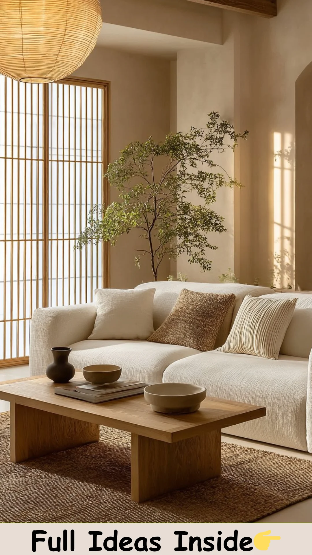 Warm Japandi Living Room Design Inspiration