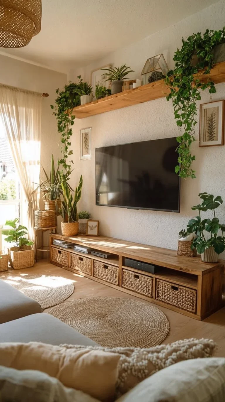 Handcrafted wooden floating shelves for living room, kitchen, and bathroom decor.